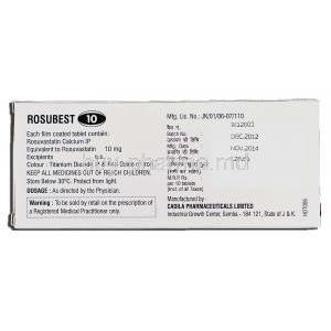 Rosubest 10, Generic Crestor, Rosuvastatin 10mg, Box description