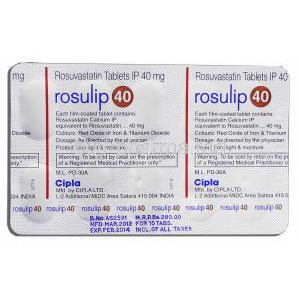 Rosulip 40, Generic Crestor, Rosuvastatin 40mg, Strip Description