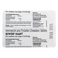 Kiwof Hart Chewable Tabs for medium Dogs(12-22kg), Ivermectin/ Pyrantel, 136mcg/114mg, blister pack back presentation with information