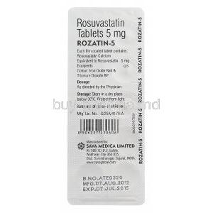 Rozatin-5, Generic Crestor, Rosuvastatin 5mg Blister Pack Information