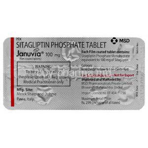 Januvia,	Sitagliptin Phosphate 100 mg Tablet MSD blister packaging information