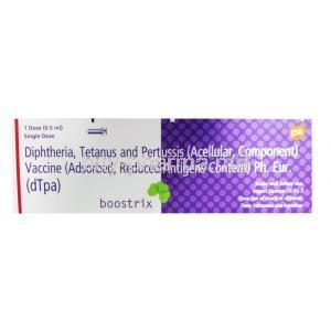 Boostrix, Diphtheria Toxoid/ Pertussis Toxoid/ Tetanus Toxoid vaccine, 1 Dost 0.5ml, box front presentation