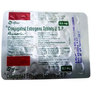 Premarin, Conjugated Estrogen 0.3mg, 28 tablets, Pfizer, Blisterpack information (New package)