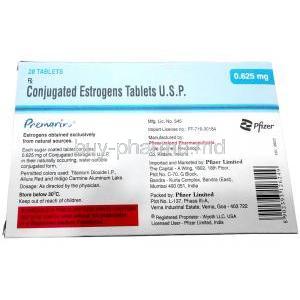 Premarin, Conjugated Estrogen 0.625mg, 28 tablets, Pfizer, Box information(New package)