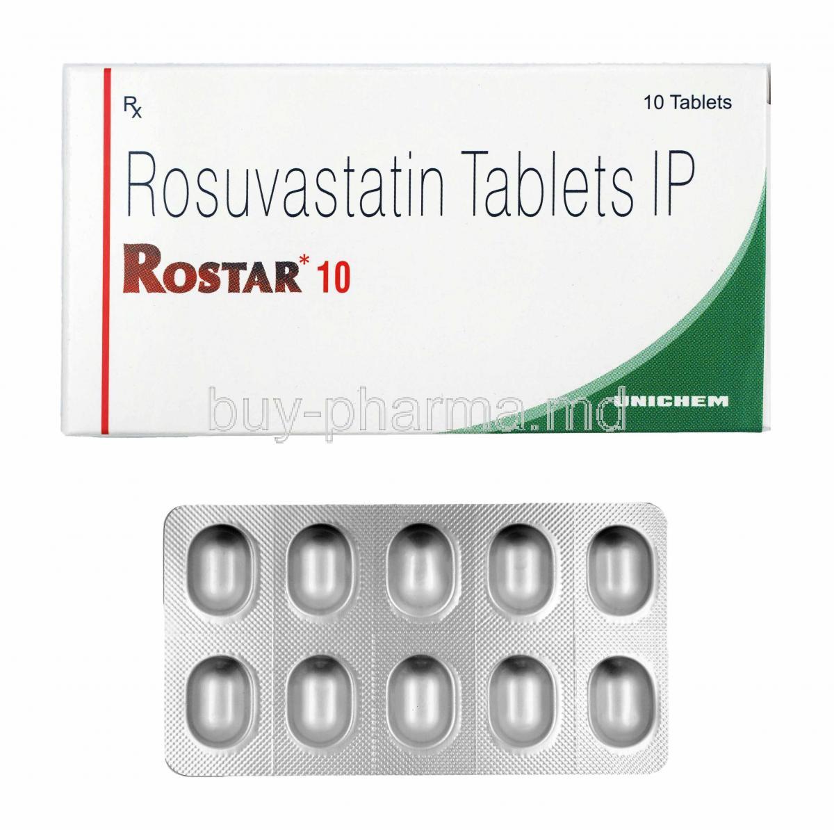 Rostar, Rosuvastatin 10mg box and tablets