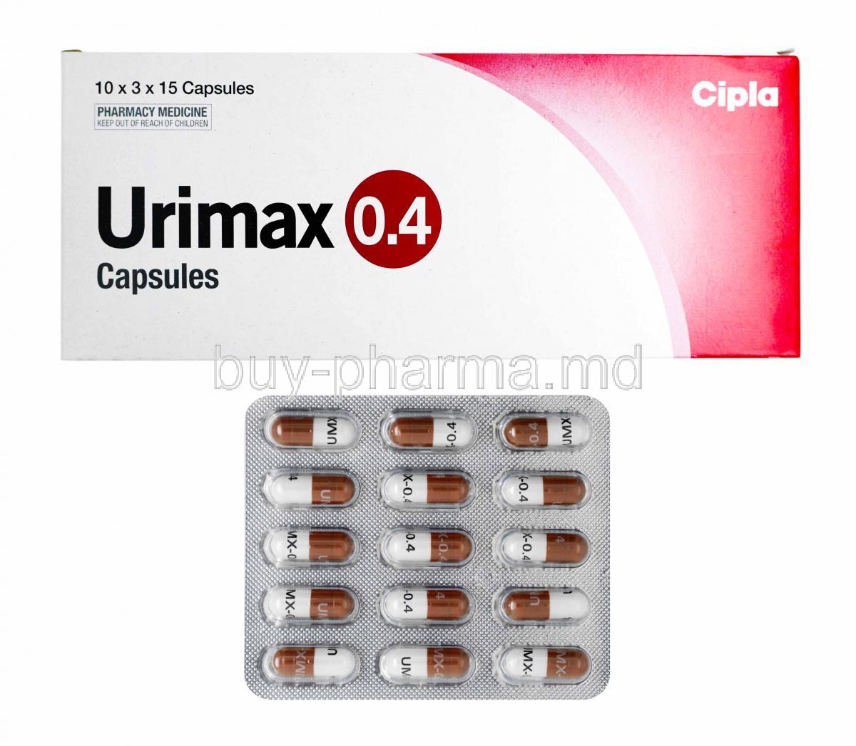 Urimax, Tamsulosin 0.4mg box and capsules