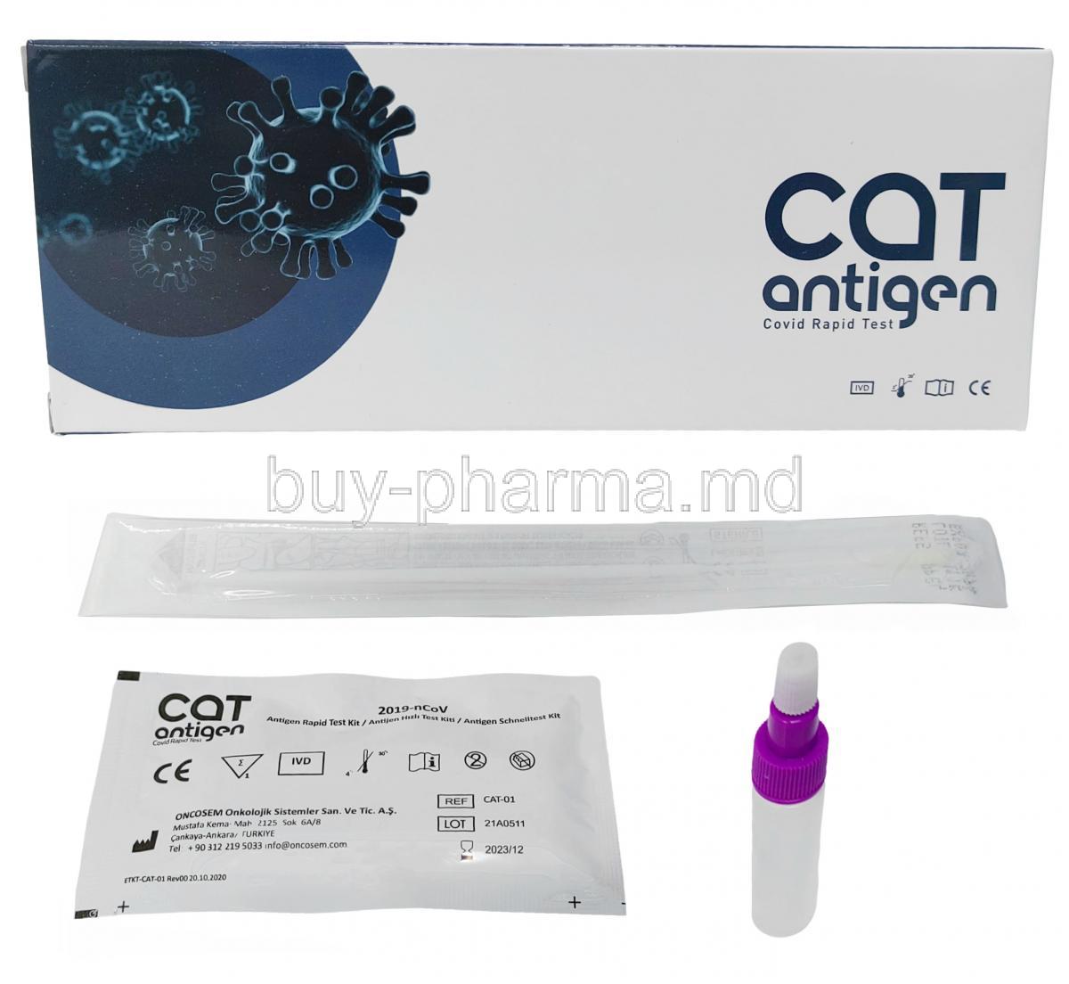 CAT Antigen Covid ART Test kit, ONCOSEM Onkolojik Sistemler San. Ve Tic, Test Kit, Box, Test kit