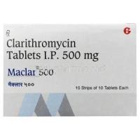 Maclar 500, Clarithromycin 500mg, Glenmark, Box side view