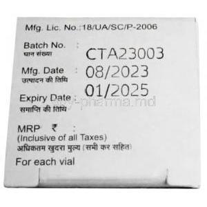 Cisatra Injection, Cisatracurium 10mg, Injection Vial 5mL, Box information, Mfg date, Exp date