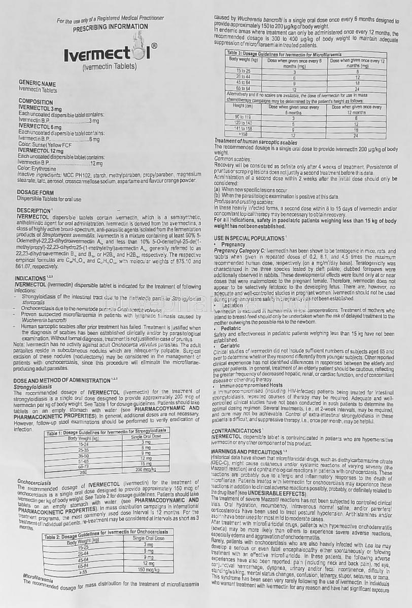 ivermectol - 6, 伊维菌素, 6毫克, 资料单 1