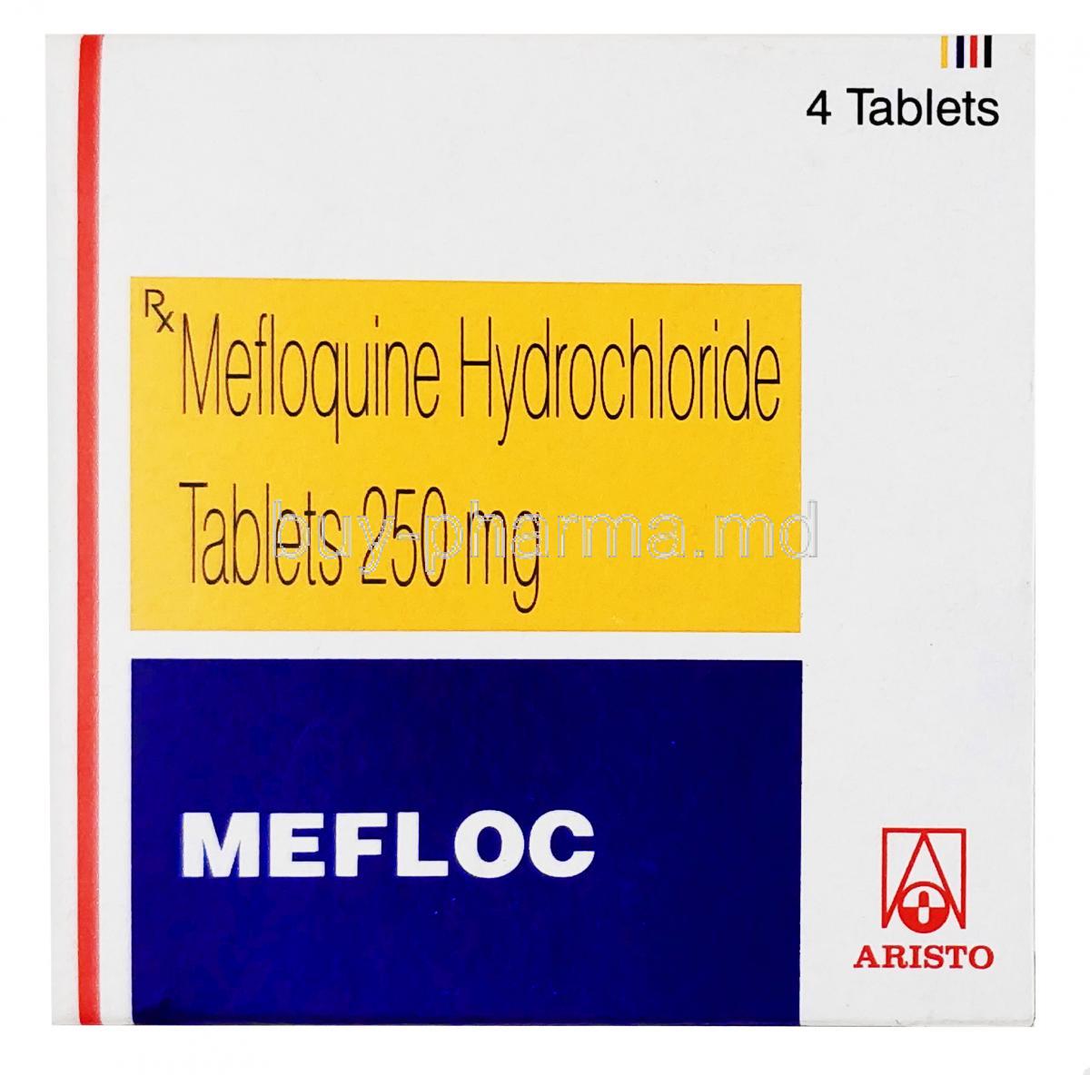 盐酸甲氟喹 250 毫克, mefloc, aristo, 盒子前方介绍