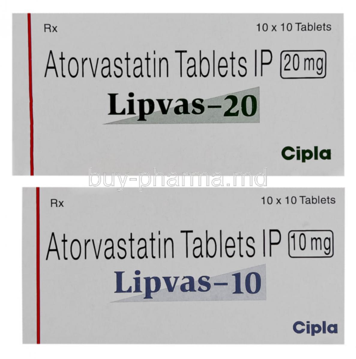 lipvas,阿托伐他汀 10毫克 药片(cipla) 盒子