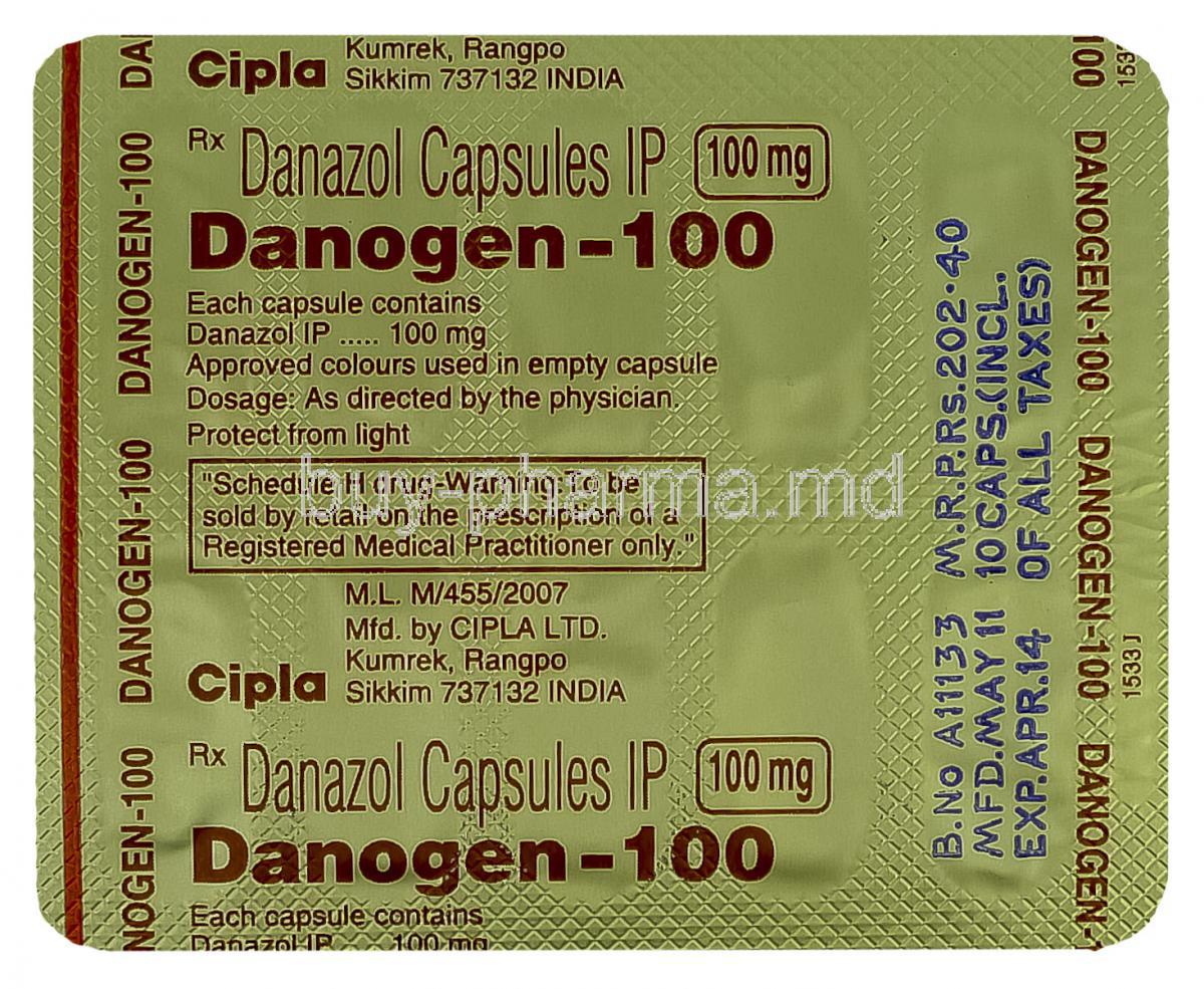 danogen, 达那唑 100 毫克 胶囊 片剂条资料