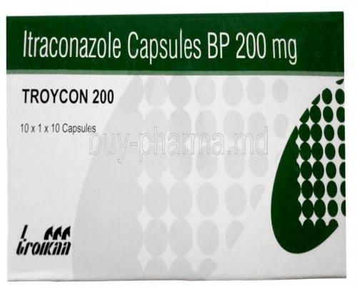 Troycon, Itraconazole 200mg, Troikaa Pharmaceuticals, Capsule, Box front view