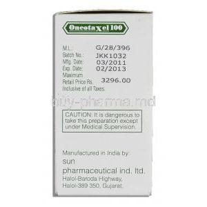 OncotaXel 100, 6mg x 17ml, Injection SUN PHAMA manufacturer