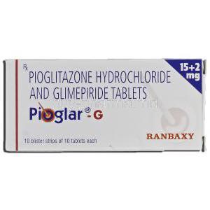 Pioglar-G, Generic Actos GF, Pioglitazone & Glimepiride, 15mg & 2mg, Box