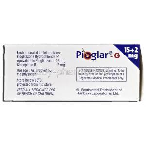 Pioglar-G, Generic Actos GF, Pioglitazone & Glimepiride, 15mg & 2mg, Box description