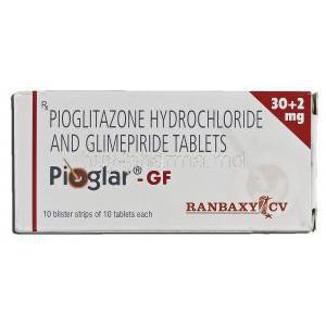 Pioglar-GF, Generic Actos GF, Pioglitazone Hydrochloride & Glimepiride, Box