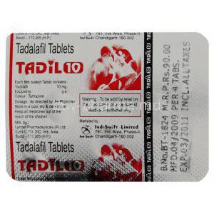 Tadil Tadalafil 10mg Tablet Blister Back