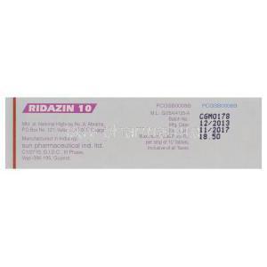 Ridazin 10, Generic Mellari, Thioridazine Hydrochloride 10mg Box Manufacturer Sun Pharma