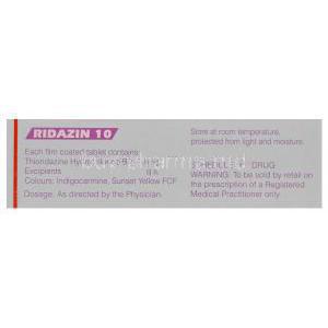 Ridazin 10, Generic Mellari, Thioridazine Hydrochloride 10mg Box Information