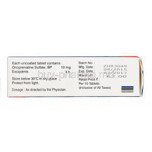 Orcibest, Generic Metaproterenol, Orciprenaline Sulphate 10 mg storage condition