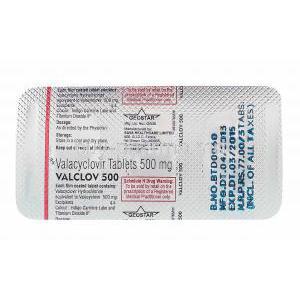 Valcoov 500,  Generic Valtrex, Valaciclovir 500mg blister pack information