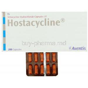 Generic Achromycin, Hostacycline, Tetracycline 250 mg capsule and box