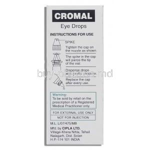 Cromal Eye Drop, Sodium Cromoglycate/Benzalkonium box instructions