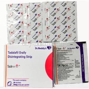 Tazzle, Tadalafil oral strips, 10mg strip per sachet