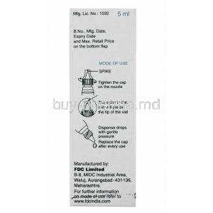 Fluorometholone Eye Drops, With Lubifilm, 5ml, Box side view with information, Mode of use information, Manufactured by FDC limited