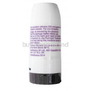 Pulmicort Inhaler, Budesonide, 200, 100actuations, AstraZeneca, inhaler bottle front presentation with information