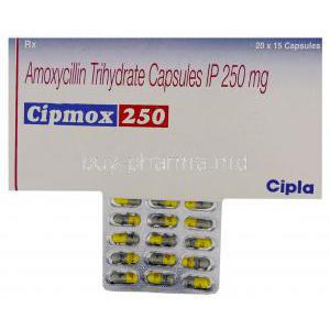 Cipmox, Generic  Amoxil, Amoxycillin trihydrate  250 mg Capsule and box