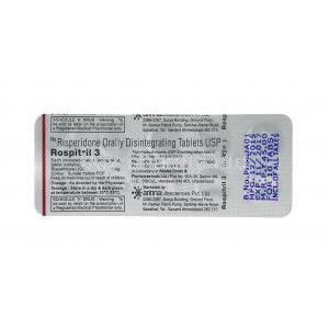 Rospitril, Risperidone 3mg tablets back