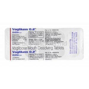 Voglikem, Voglibose 0.2mg tablets back