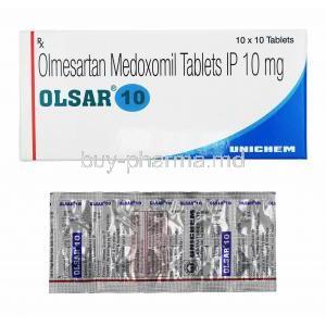 Olsar, Olmesartan 10mg box and tablets