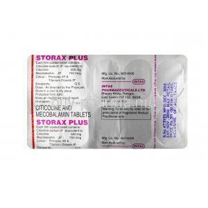 Storax Plus,Citicoline 500mg + Methylcobalamin 750mg,Tablet, sheet information