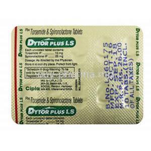 Dytor Plus LS, Spironolactone and Torasemide tablets back