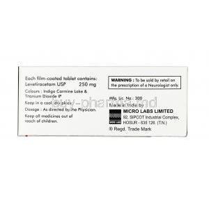 Levacetam, Levetiracetam 250 mg, Tablet, box information