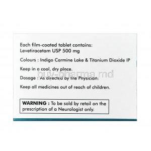 Levacetam, Levetiracetam 500 mg, Tablet, box information