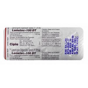 Lametec, Lamotrigine 100mg tablets back