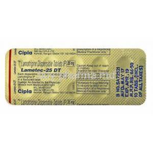 Lametec, Lamotrigine 25mg tablets back