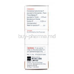 Misopt Eye Drop, Dorzolamide 2% w/w + Timolol 0.5% w/w, Eyedrop 5ml, Box information