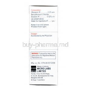 Oflacin,Ofloxacin 0.30%, Eye Ear Drop, 5ml, Box information