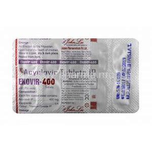 Ekovir, Acyclovir 400mg tablet back