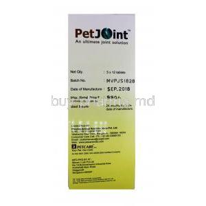 PETJOINT, Glucosamine 500mg, Chondoroitin 400mg, tablet,Box information, Manufacturer