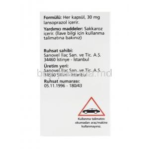 Lansor, Lansoprazole 30mg composition