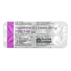 Poxet, Dapoxetine 60mg tablet back