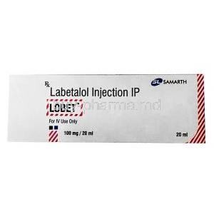 Lobet Injection,Labetalol 20mg Injection 4ml, Samarth Life Sciences, Box side presentation