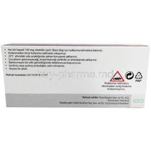 Axid, Nizatidine 150mg, capsule, Teva, Box information, Contents, Storage